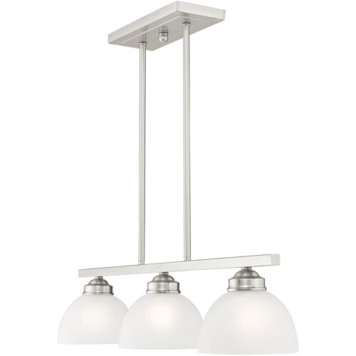 6.5 inch 3 Light Brushed Nickel Island with Satin Glass Shade-Lighting LumensChandeliers