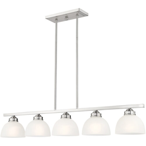 6.5 inch 5 Light Brushed Nickel Island with Satin Glass Shade-Lighting LumensChandeliers