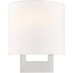 8 inch 1 Light Brushed Nickel ADA Wall Sconce with Hand Crafted Off-White Fabric Shade-Lighting LumensWall Sconces