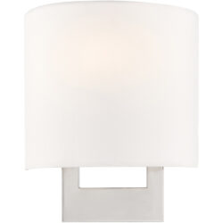 8 inch 1 Light Brushed Nickel ADA Wall Sconce with Hand Crafted Off-White Fabric Shade-Lighting LumensWall Sconces