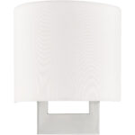 8 inch 1 Light Brushed Nickel ADA Wall Sconce with Hand Crafted Off-White Fabric Shade-Lighting LumensWall Sconces