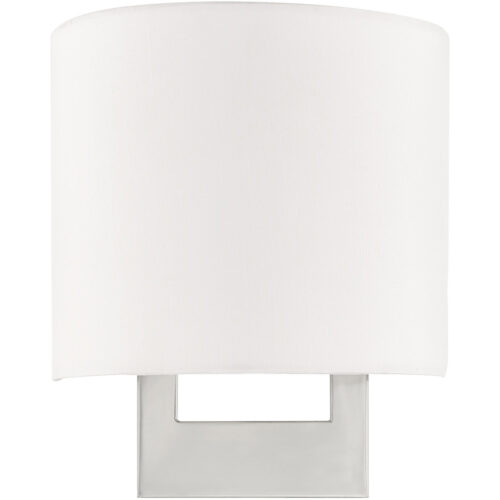 8 inch 1 Light Brushed Nickel ADA Wall Sconce with Hand Crafted Off-White Fabric Shade-Lighting LumensWall Sconces