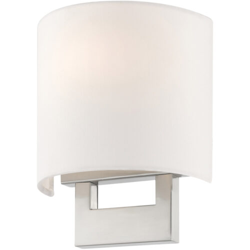 8 inch 1 Light Brushed Nickel ADA Wall Sconce with Hand Crafted Off-White Fabric Shade-Lighting LumensWall Sconces