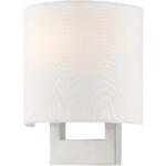 8 inch 1 Light Brushed Nickel ADA Wall Sconce with Hand Crafted Off-White Fabric Shade-Lighting LumensWall Sconces