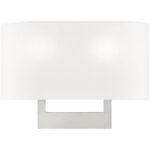 14 inch 2 Light Brushed Nickel ADA Wall Sconce with Hand Crafted Off-White Fabric Shade-Lighting LumensWall Sconces