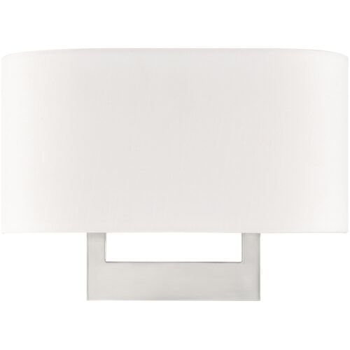 14 inch 2 Light Brushed Nickel ADA Wall Sconce with Hand Crafted Off-White Fabric Shade-Lighting LumensWall Sconces