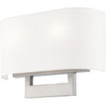 14 inch 2 Light Brushed Nickel ADA Wall Sconce with Hand Crafted Off-White Fabric Shade-Lighting LumensWall Sconces