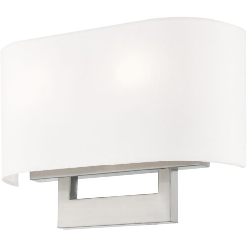 14 inch 2 Light Brushed Nickel ADA Wall Sconce with Hand Crafted Off-White Fabric Shade-Lighting LumensWall Sconces