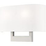 14 inch 2 Light Brushed Nickel ADA Wall Sconce with Hand Crafted Off-White Fabric Shade-Lighting LumensWall Sconces