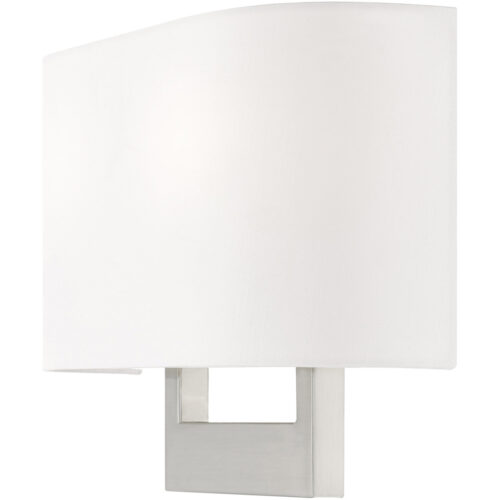 14 inch 2 Light Brushed Nickel ADA Wall Sconce with Hand Crafted Off-White Fabric Shade-Lighting LumensWall Sconces