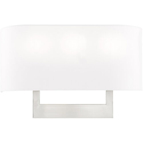 16 inch 3 Light Brushed Nickel ADA Wall Sconce with Hand Crafted Off-White Fabric Shade-Lighting LumensWall Sconces