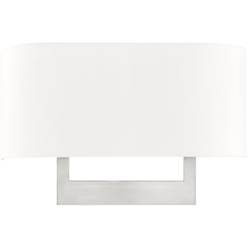 16 inch 3 Light Brushed Nickel ADA Wall Sconce with Hand Crafted Off-White Fabric Shade-Lighting LumensWall Sconces