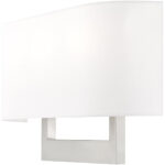 16 inch 3 Light Brushed Nickel ADA Wall Sconce with Hand Crafted Off-White Fabric Shade-Lighting LumensWall Sconces