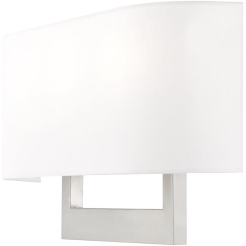 16 inch 3 Light Brushed Nickel ADA Wall Sconce with Hand Crafted Off-White Fabric Shade-Lighting LumensWall Sconces