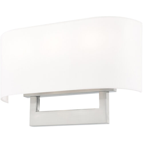 16 inch 3 Light Brushed Nickel ADA Wall Sconce with Hand Crafted Off-White Fabric Shade-Lighting LumensWall Sconces