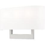 16 inch 3 Light Brushed Nickel ADA Wall Sconce with Hand Crafted Off-White Fabric Shade-Lighting LumensWall Sconces