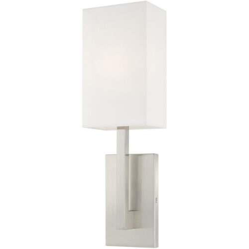 6 inch 1 Light Brushed Nickel ADA Wall Sconce with Hand Crafted Off-White Fabric Shade-Lighting LumensWall Sconces