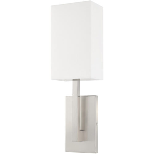 6 inch 1 Light Brushed Nickel ADA Wall Sconce with Hand Crafted Off-White Fabric Shade-Lighting LumensWall Sconces