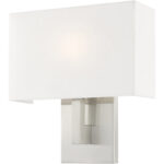 11 inch 1 Light Brushed Nickel ADA Wall Sconce with Hand Crafted Off-White Fabric Shade-Lighting LumensWall Sconces