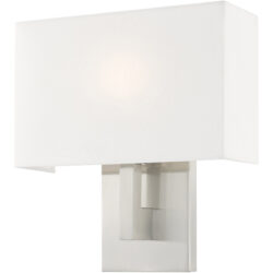 11 inch 1 Light Brushed Nickel ADA Wall Sconce with Hand Crafted Off-White Fabric Shade-Lighting LumensWall Sconces