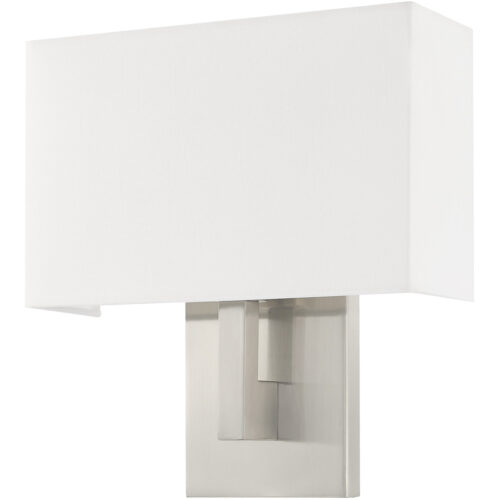 11 inch 1 Light Brushed Nickel ADA Wall Sconce with Hand Crafted Off-White Fabric Shade-Lighting LumensWall Sconces