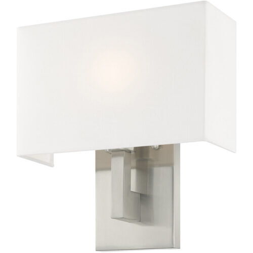 11 inch 1 Light Brushed Nickel ADA Wall Sconce with Hand Crafted Off-White Fabric Shade-Lighting LumensWall Sconces