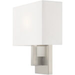 11 inch 1 Light Brushed Nickel ADA Wall Sconce with Hand Crafted Off-White Fabric Shade-Lighting LumensWall Sconces