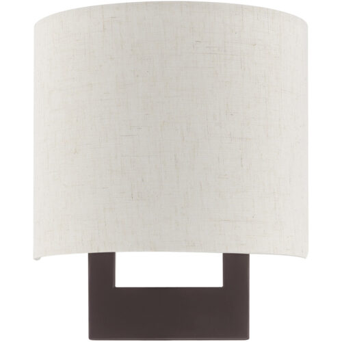 8 inch 1 Light Bronze ADA Wall Sconce with Hand Crafted Oatmeal Color Fabric Shade-Lighting LumensWall Sconces