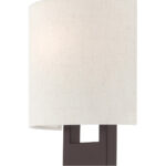 8 inch 1 Light Bronze ADA Wall Sconce with Hand Crafted Oatmeal Color Fabric Shade-Lighting LumensWall Sconces