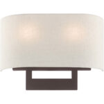 14 inch 2 Light Bronze ADA Wall Sconce with Hand Crafted Oatmeal Color Fabric Shade-Lighting LumensWall Sconces