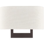 14 inch 2 Light Bronze ADA Wall Sconce with Hand Crafted Oatmeal Color Fabric Shade-Lighting LumensWall Sconces