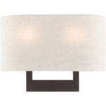 14 inch 2 Light Bronze ADA Wall Sconce with Hand Crafted Oatmeal Color Fabric Shade-Lighting LumensWall Sconces