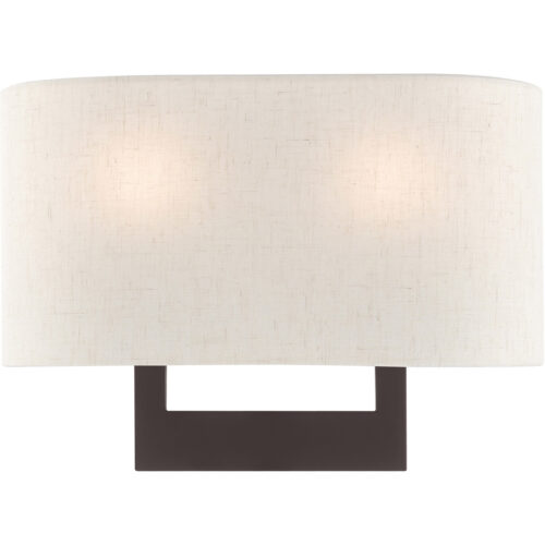 14 inch 2 Light Bronze ADA Wall Sconce with Hand Crafted Oatmeal Color Fabric Shade-Lighting LumensWall Sconces