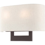 14 inch 2 Light Bronze ADA Wall Sconce with Hand Crafted Oatmeal Color Fabric Shade-Lighting LumensWall Sconces