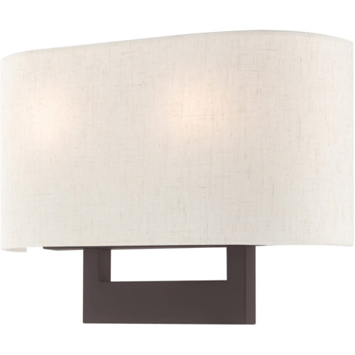 14 inch 2 Light Bronze ADA Wall Sconce with Hand Crafted Oatmeal Color Fabric Shade-Lighting LumensWall Sconces