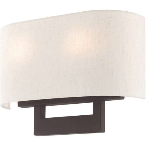 14 inch 2 Light Bronze ADA Wall Sconce with Hand Crafted Oatmeal Color Fabric Shade-Lighting LumensWall Sconces