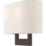 14 inch 2 Light Bronze ADA Wall Sconce with Hand Crafted Oatmeal Color Fabric Shade-Lighting LumensWall Sconces