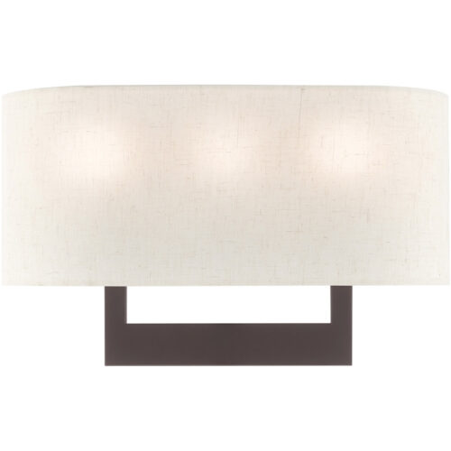 16 inch 3 Light Bronze ADA Wall Sconce with Hand Crafted Oatmeal Color Fabric Shade-Lighting LumensWall Sconces