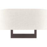 16 inch 3 Light Bronze ADA Wall Sconce with Hand Crafted Oatmeal Color Fabric Shade-Lighting LumensWall Sconces