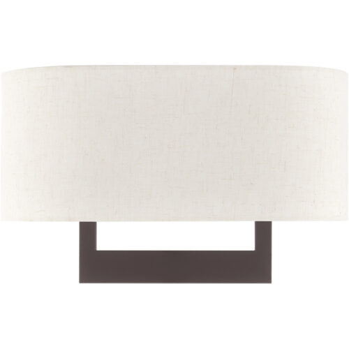 16 inch 3 Light Bronze ADA Wall Sconce with Hand Crafted Oatmeal Color Fabric Shade-Lighting LumensWall Sconces