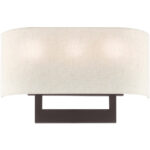 16 inch 3 Light Bronze ADA Wall Sconce with Hand Crafted Oatmeal Color Fabric Shade-Lighting LumensWall Sconces