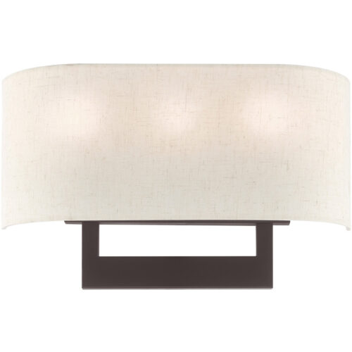 16 inch 3 Light Bronze ADA Wall Sconce with Hand Crafted Oatmeal Color Fabric Shade-Lighting LumensWall Sconces