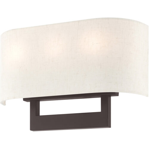 16 inch 3 Light Bronze ADA Wall Sconce with Hand Crafted Oatmeal Color Fabric Shade-Lighting LumensWall Sconces