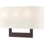 16 inch 3 Light Bronze ADA Wall Sconce with Hand Crafted Oatmeal Color Fabric Shade-Lighting LumensWall Sconces