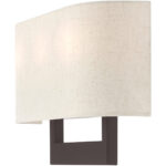 16 inch 3 Light Bronze ADA Wall Sconce with Hand Crafted Oatmeal Color Fabric Shade-Lighting LumensWall Sconces