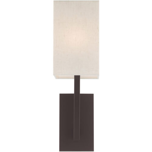 6 inch 1 Light Bronze ADA Wall Sconce with Hand Crafted Oatmeal Color Fabric Shade-Lighting LumensWall Sconces