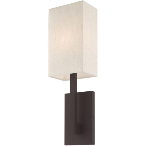 6 inch 1 Light Bronze ADA Wall Sconce with Hand Crafted Oatmeal Color Fabric Shade-Lighting LumensWall Sconces