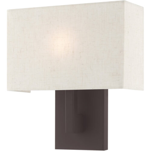 11 inch 1 Light Bronze ADA Wall Sconce with Hand Crafted Oatmeal Color Fabric Shade-Lighting LumensWall Sconces