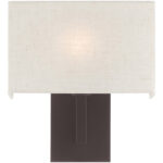 11 inch 1 Light Bronze ADA Wall Sconce with Hand Crafted Oatmeal Color Fabric Shade-Lighting LumensWall Sconces