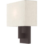 11 inch 1 Light Bronze ADA Wall Sconce with Hand Crafted Oatmeal Color Fabric Shade-Lighting LumensWall Sconces